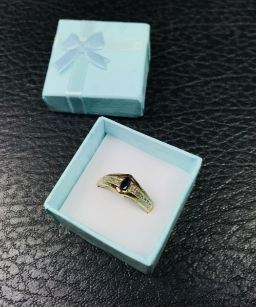 925 Sterling Silver Gold Plated Dark Blue Spinel Ring Size 8