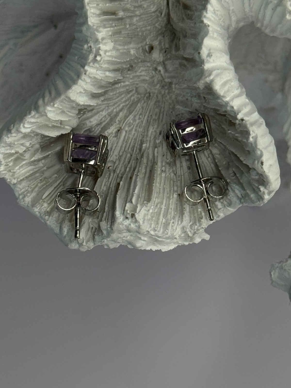 925 Sterling Silver Amethyst Earrings Length 0.25 Inch