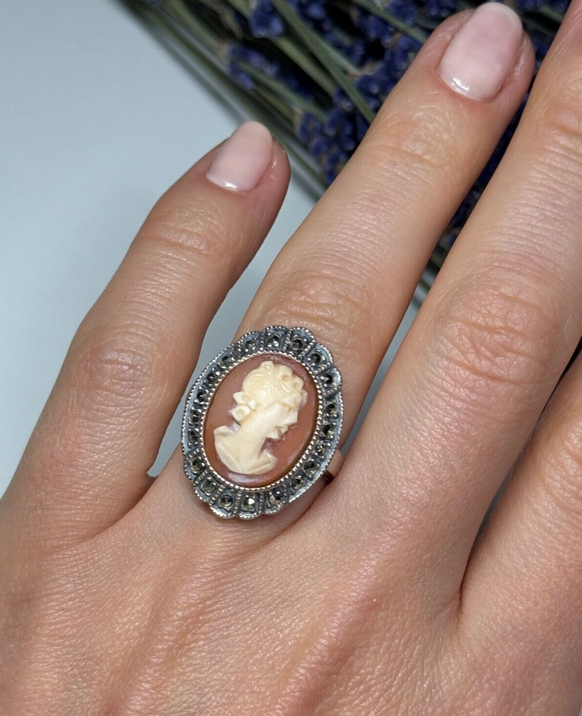 Vintage Cameo 925 Sterling Silver Ring Size 5