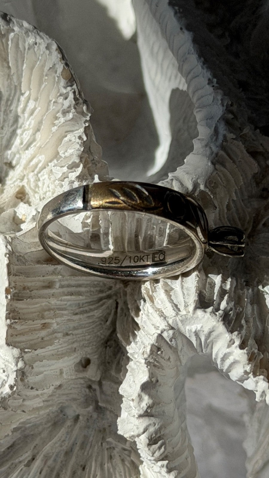 925 Sterling Silver 10K Yellow Gold Diamond Ring Size 7