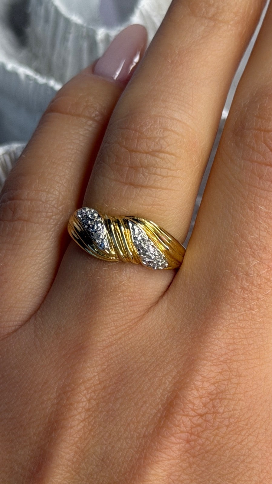 925 Sterling Silver Gold Plated Diamond Ring Size 6.5