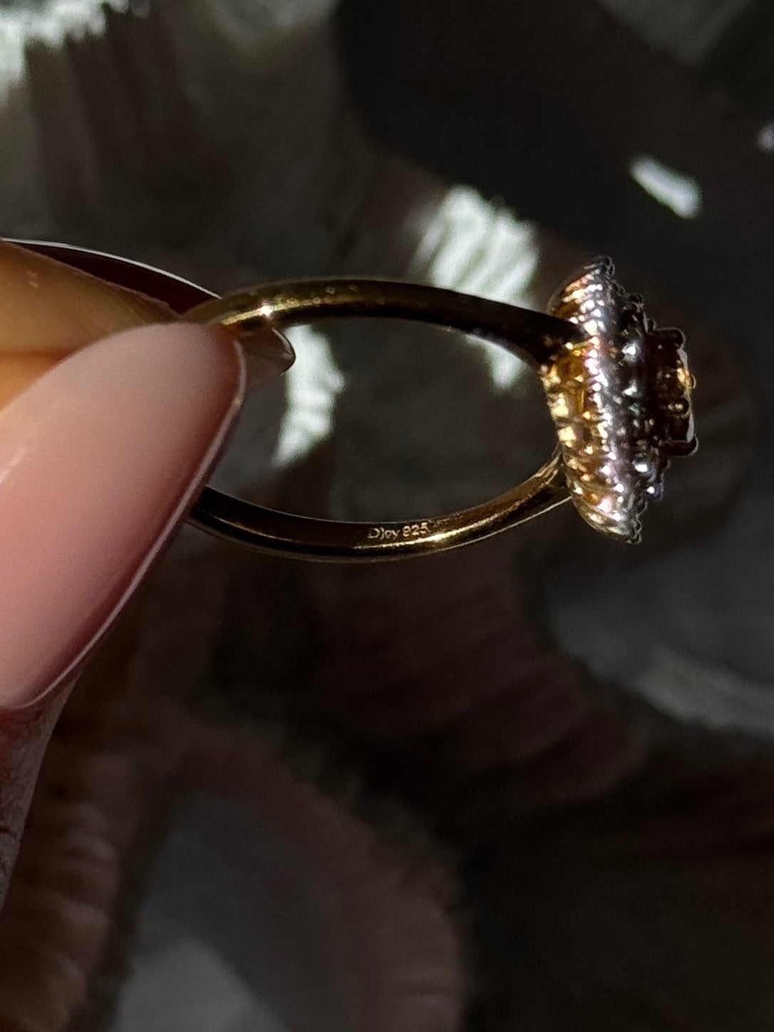 D'Joy 925 Sterling Silver Gold Plated Brown & White Spinel Ring Size 9