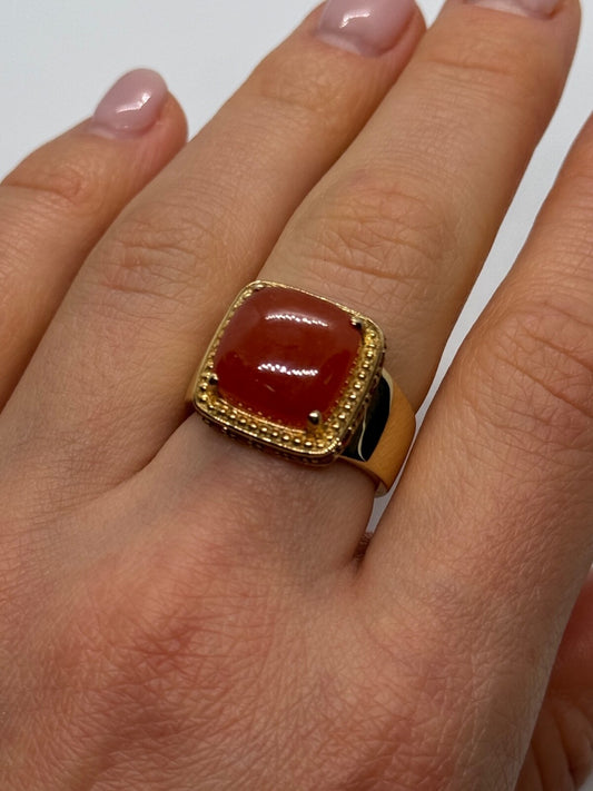 925 Sterling Silver Gold Plated Amber & RED Spinel Ring Size 7.5