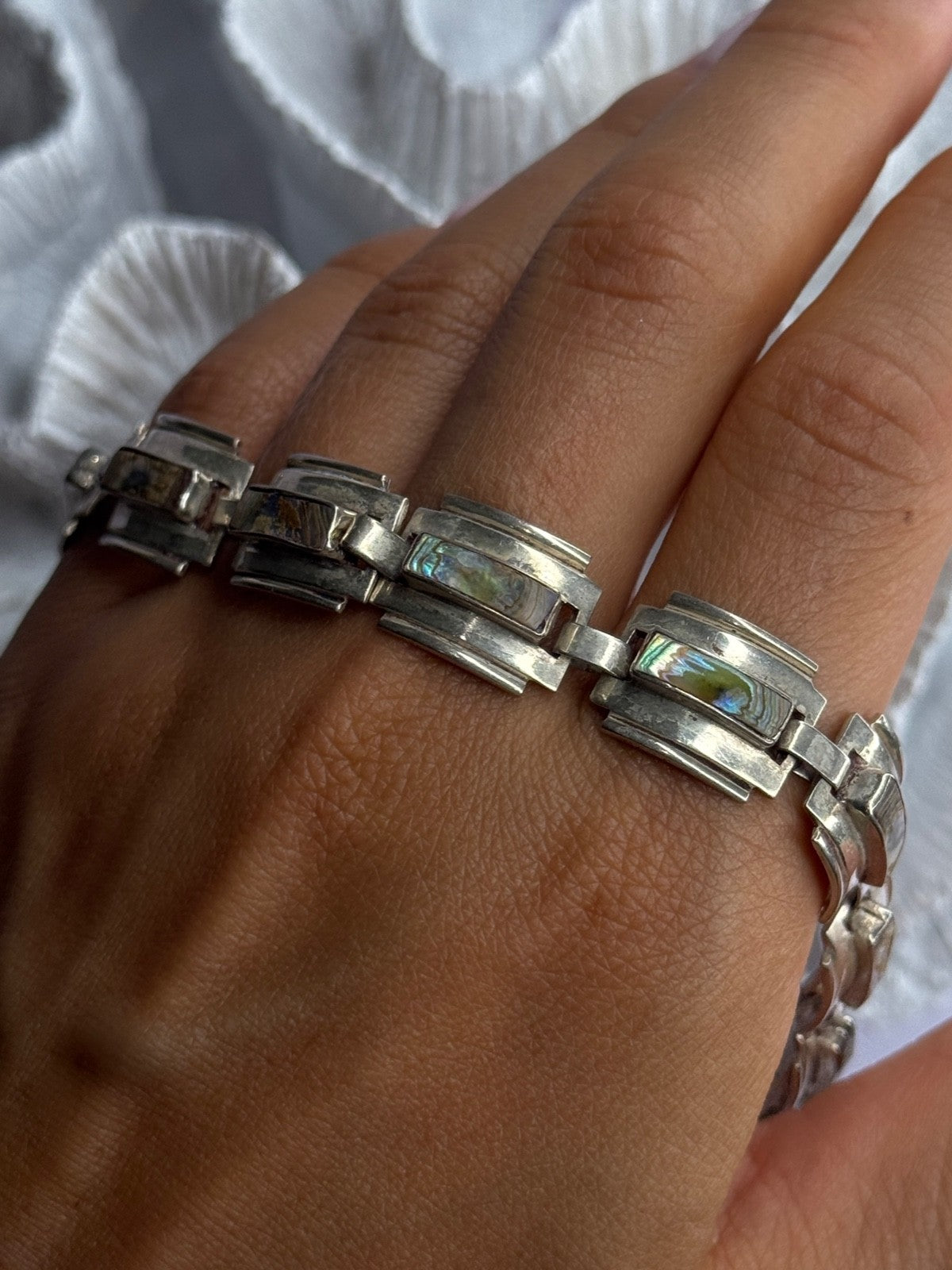 Vintage 925 Sterling Silver Abalone Bracelet Length 6.5