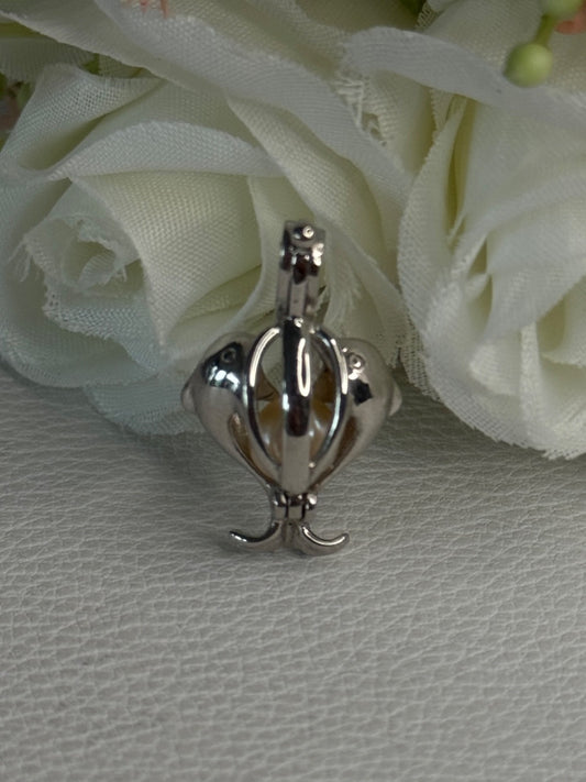 925 Sterling Silver Pearl Dolphins Pendant Length 1 Inch