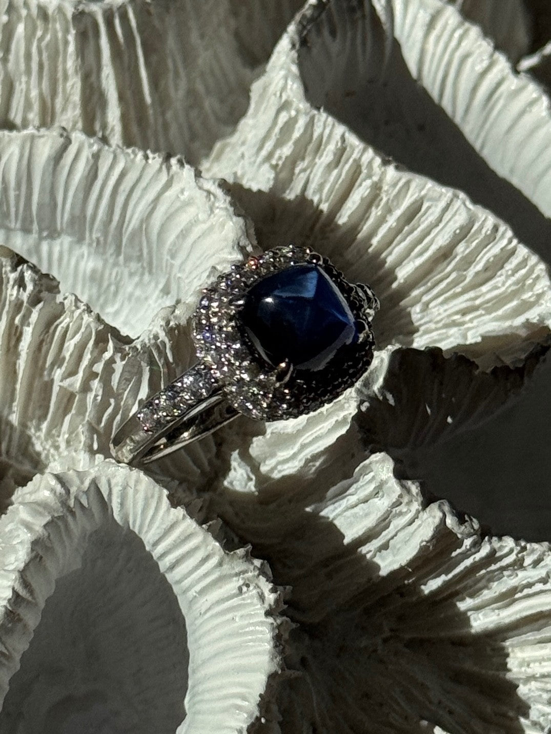 925 Sterling Silver Blue Sapphire & Cz Ring Size 11