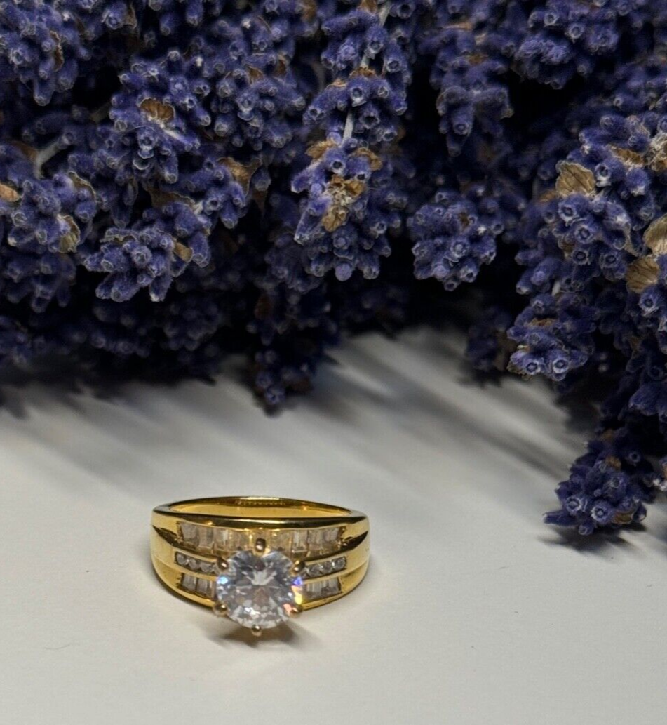 925 Sterling Silver Gold Plated CZ Ring Size 7.5
