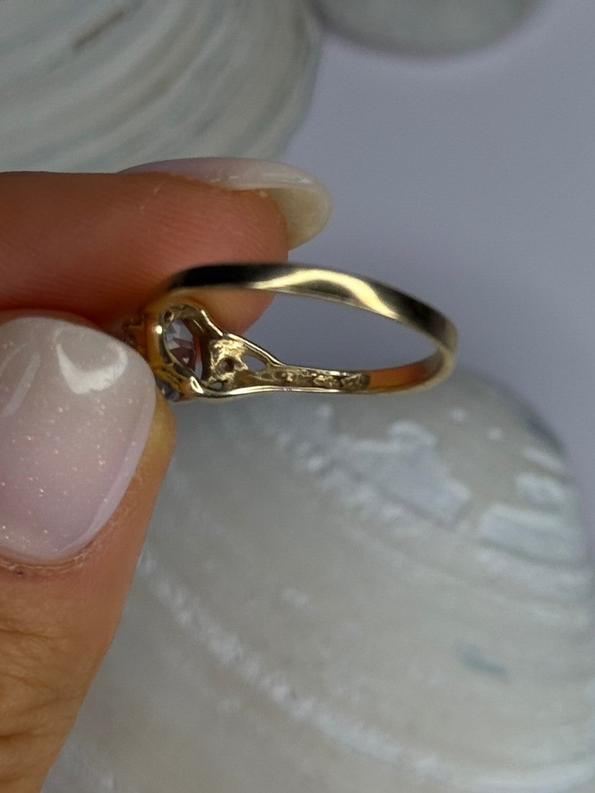 10K Yellow Gold Blue Topaz Heart & Diamonds Ring Size 7