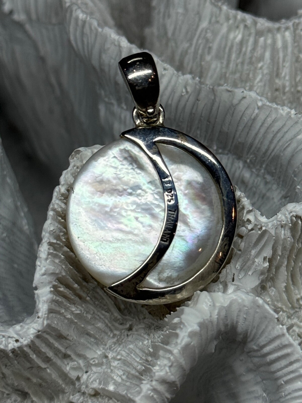 925 Sterling Silver Abalone Pendant Length 1.4 In