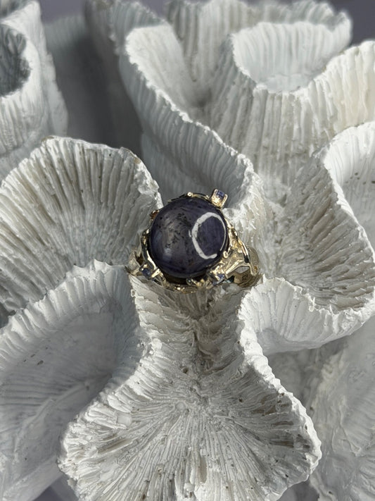 925 Sterling Silver Blue Tumbled Sapphire & Iolite Ring Size 9