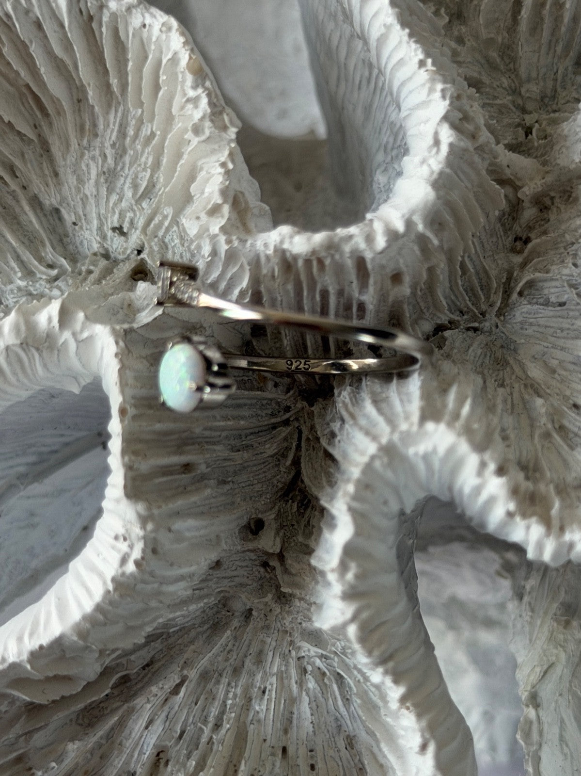 Adjustable 925 Sterling Silver Opal & Beryl Ring