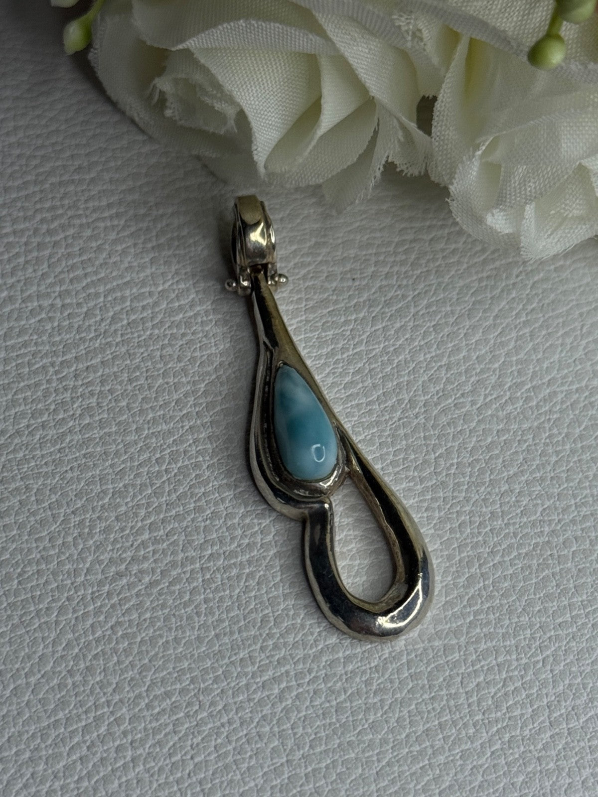 925 Sterling Silver Larimar Pendant Length 1.90 Inch