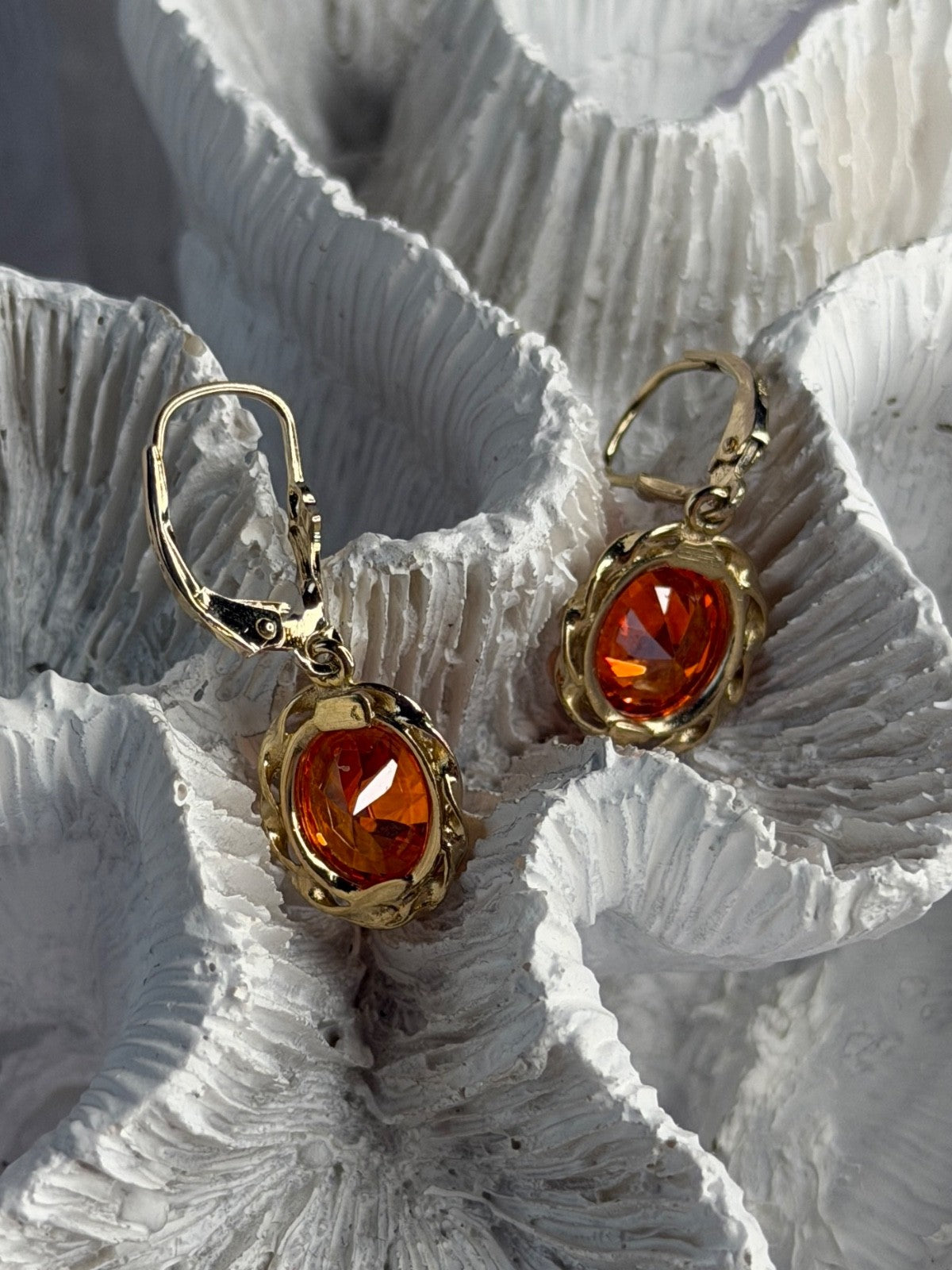925 Sterling Silver Gold Plated Mandarine Garnet Earrings