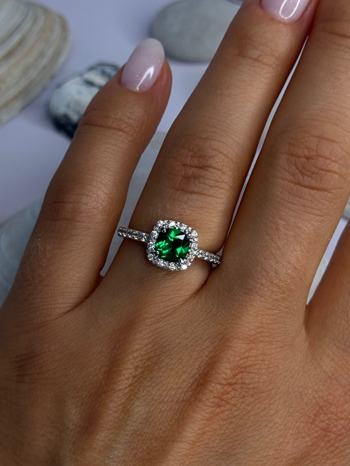 925 Sterling Silver Emerald & Beryl Ring Size 7