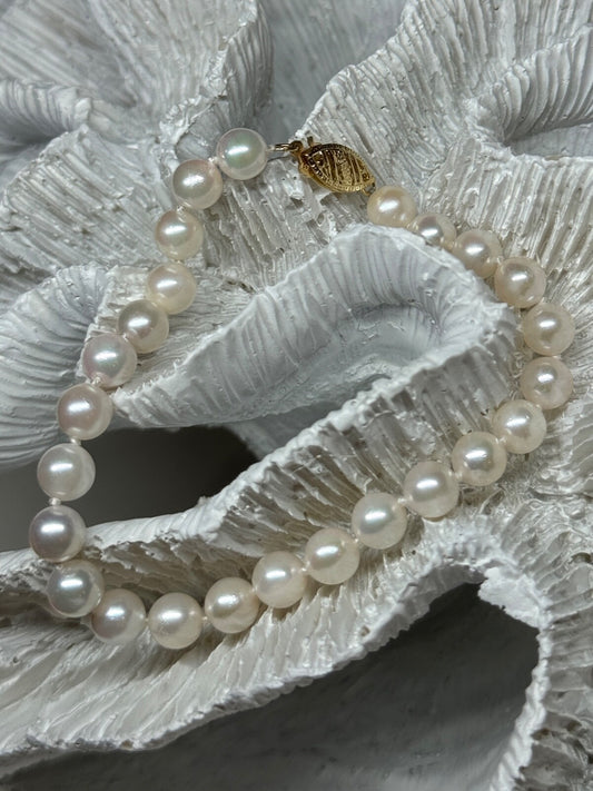 14K Yellow Gold Clasp Fresh Water Pearl Bracelet 7 Inch