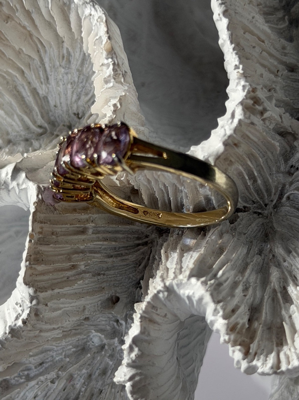 925 Sterling Silver 5 Amethysts Ring Size 8