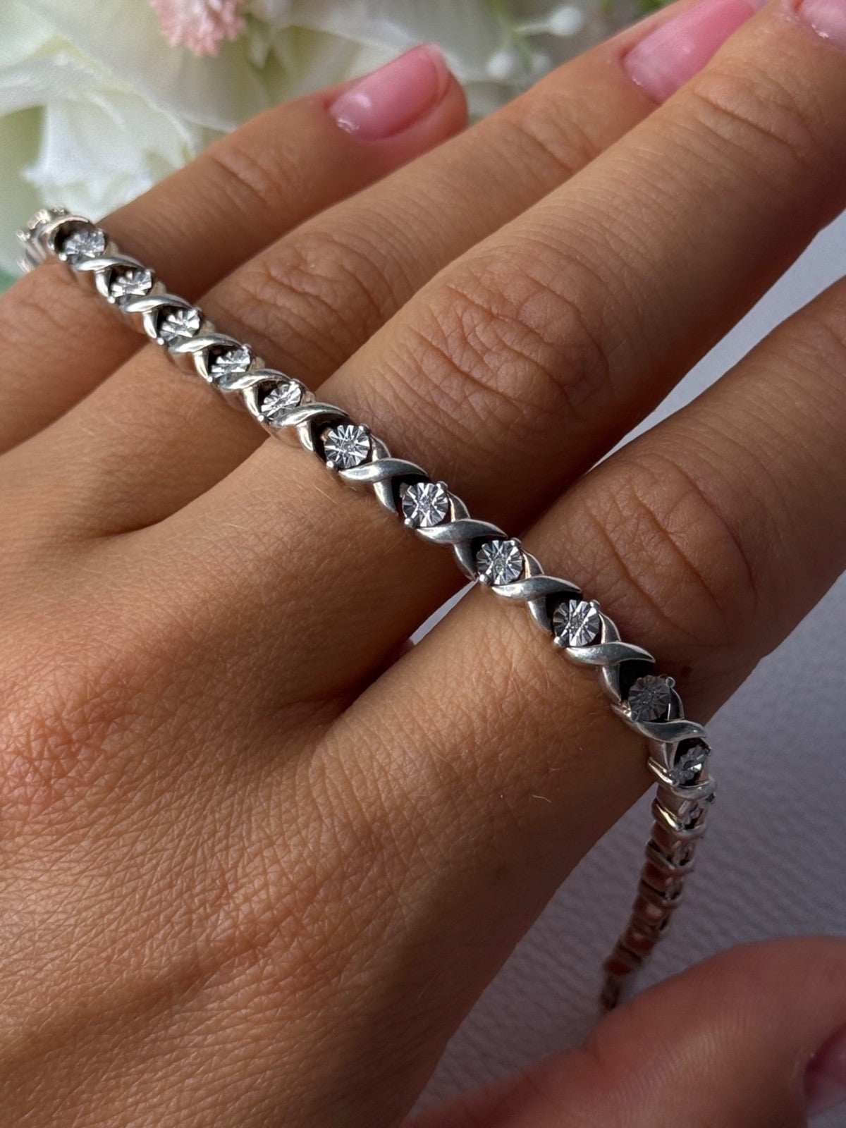 Classy 925 Sterling Silver Diamonds Bracelet Length 6.5 Inch