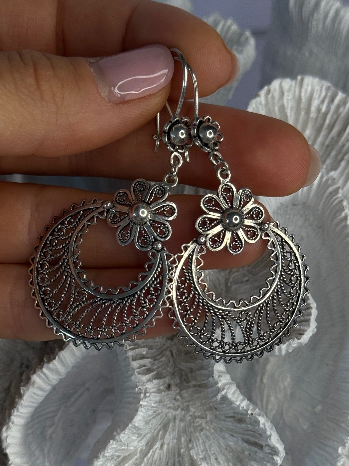 Vintage 925 Sterling Silver Designer Dgs Turkey Flower Filigree Length 2.30 Inch