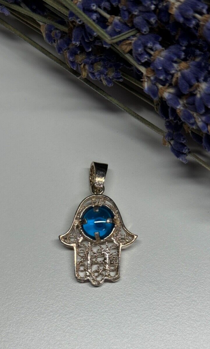 925 Sterling Silver Hamsa Hand Amulet Pendant