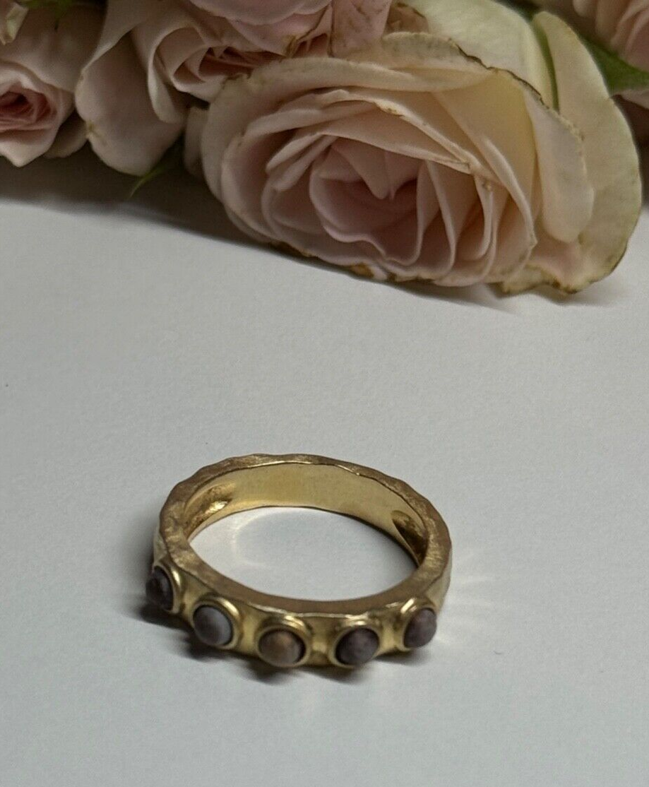 925 Sterling Silver Gold Plated Pearls Ring Size 6