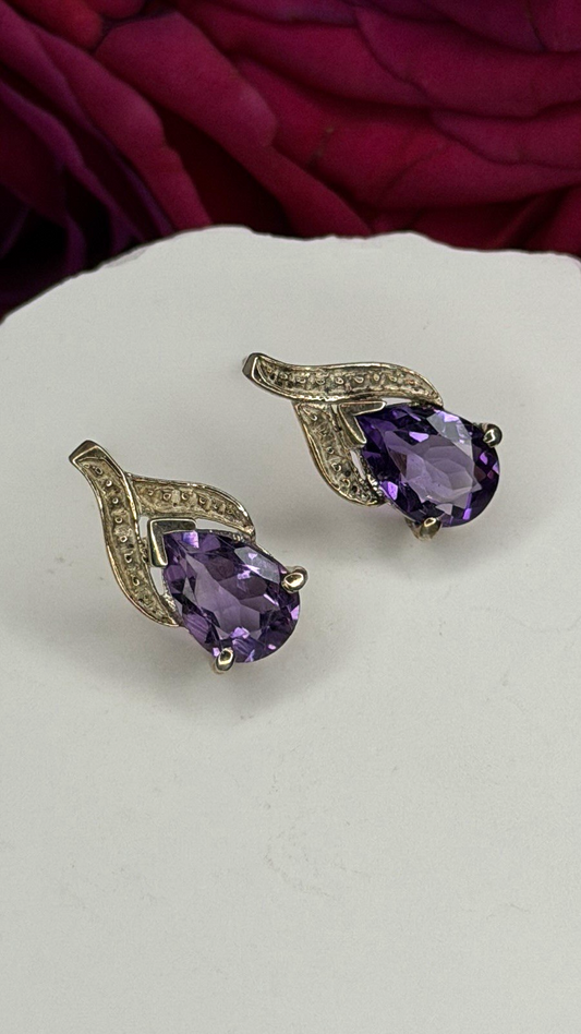 925 Sterling Silver Pear-Cut Amethyst Earrings