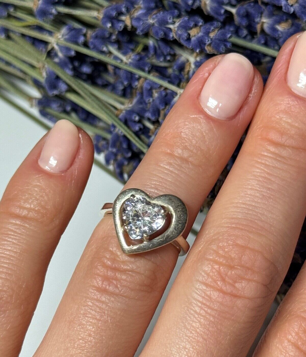 925 Sterling Silver CZ Heart Ring Size 5