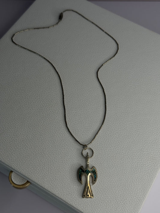 Native American 925 Sterling Silver Turquoise Peyote Bird Necklace