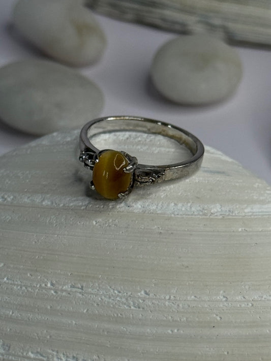 925 Sterling Silver Yellow Jade Ring Size 7