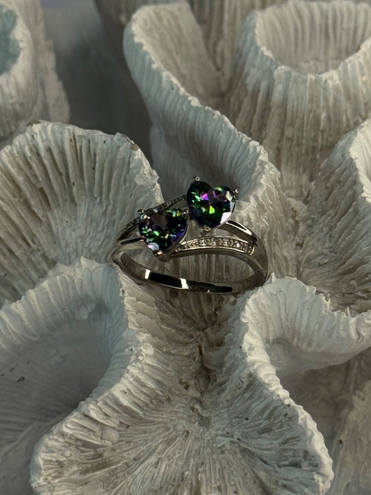 925 Sterling Silver Alexandrite Heart & Beryl Ring Size 10