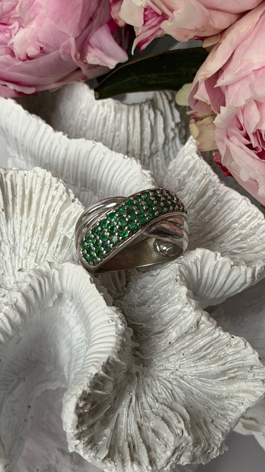 925 Sterling Silver Emerald Ring Size 7