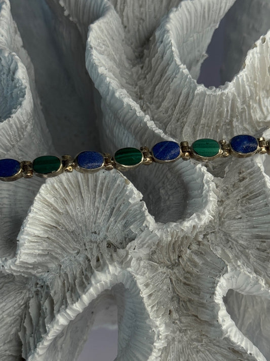 925 Sterling Silver Malachite & Sodalite Bracelet Length 7