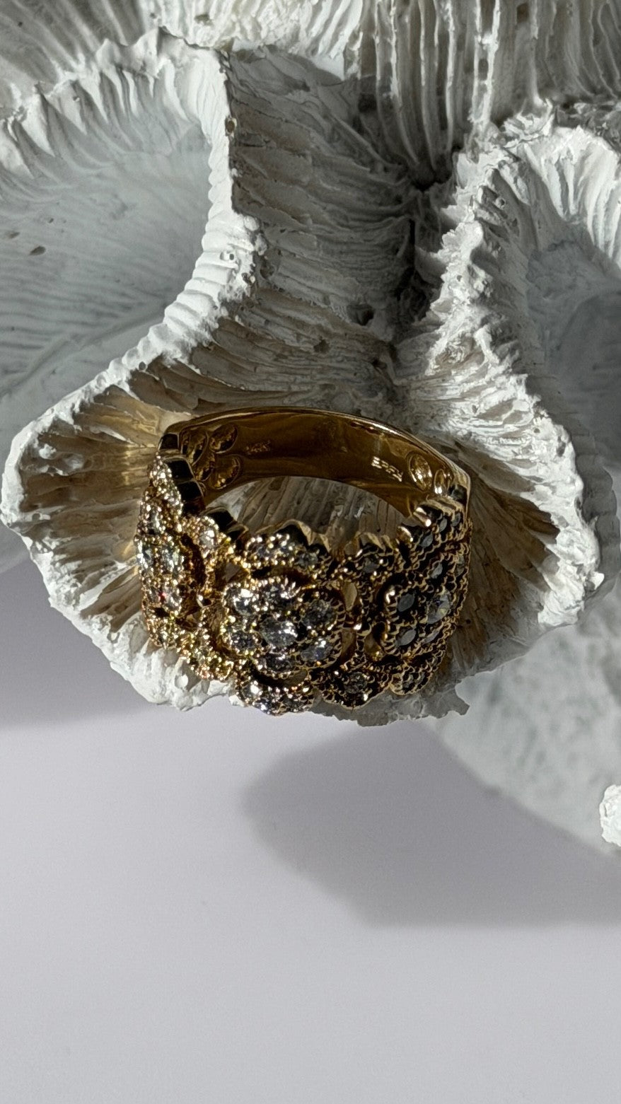14K EFFY Yellow Gold Flowers Diamond 2.43 ct Ring Size 7.5