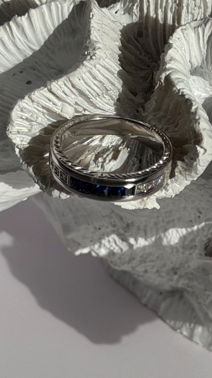 14K White Gold Sapphire & Diamond Ring Size 10.5