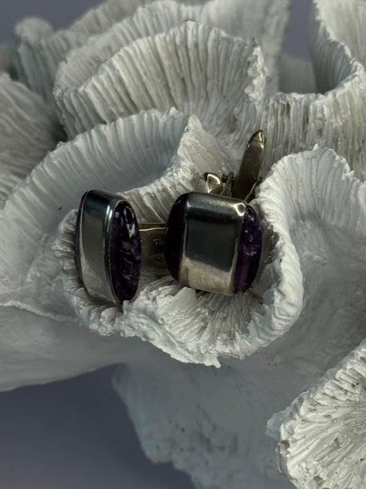 Vintage 925 Sterling Silver Amethyst Taxco Beto Cufflinks