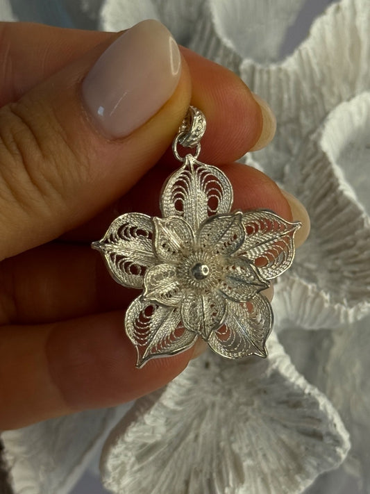 925 Sterling Silver Flower Pendant Length 1.50 Inch