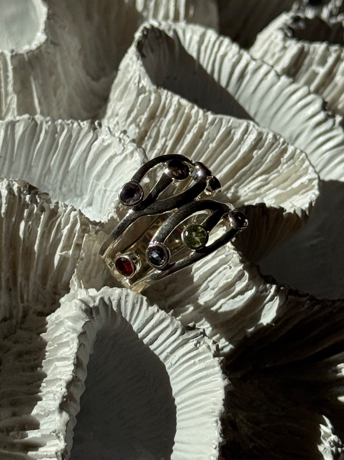 925 Sterling Silver Multi Color Tourmaline Ring Size 6.5