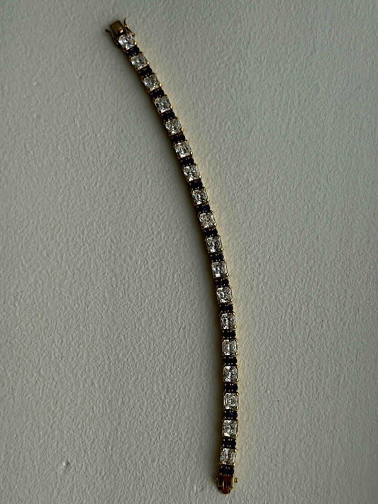 925 Sterling Silver Gold Plated White Colorless & Blue Cz Bracelet 7.5