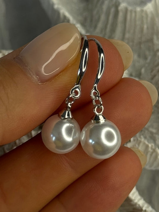 925 Sterling Silver Pearl Earrings Length 1.20 Inch