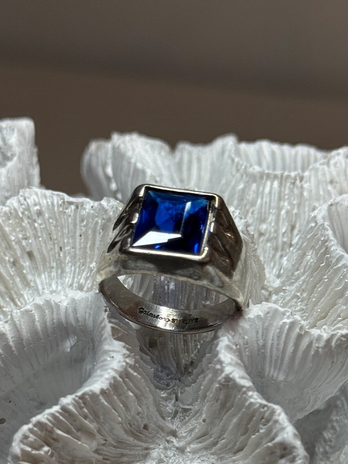 925 Sterling Silver Gainsboro Sapphire Men'S Ring Size 9