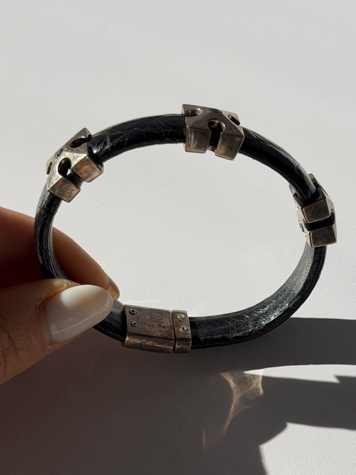 Pat Pend Leather & 925 Sterling Silver Black Agate Bracelet