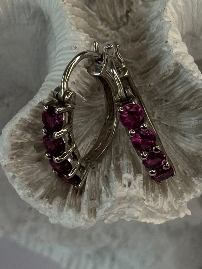 925 Sterling Silver Almandine Earrings Length 0.90 Inch