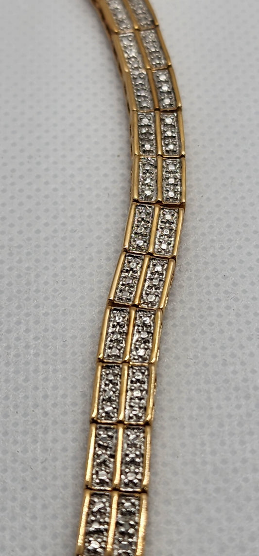 925 Sterling Silver Vermeil Diamonds "Illusion" Bracelet Size 7.5 IN