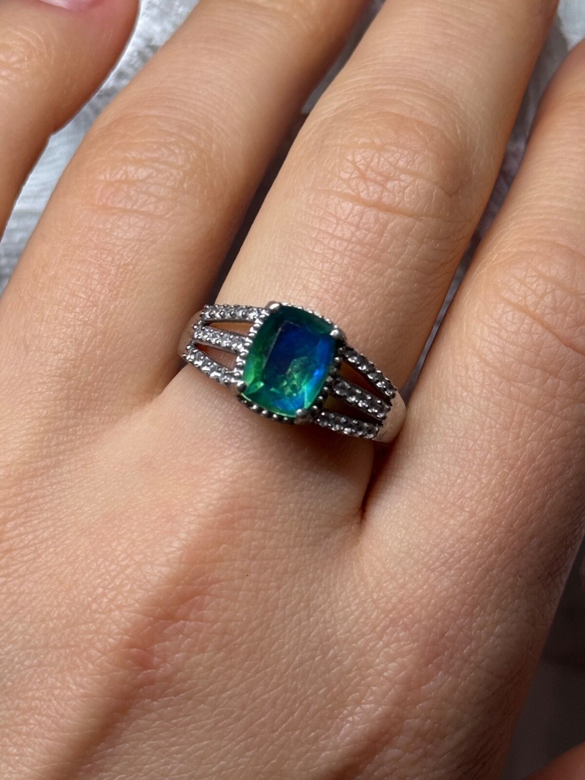 925 Sterling Silver Spinel & Beryl Ring Size 7.5