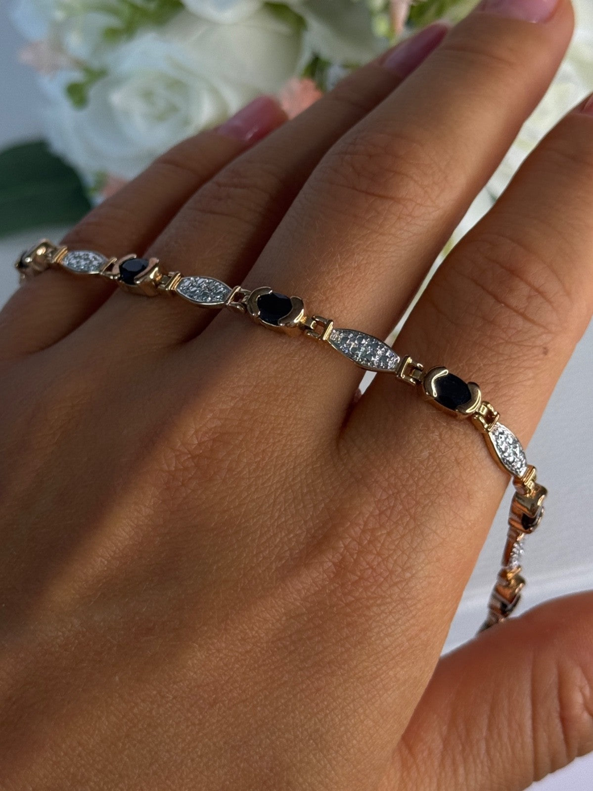 925 Sterling Silver Gold Plated Sapphire Bracelet Length 7.5 Inch