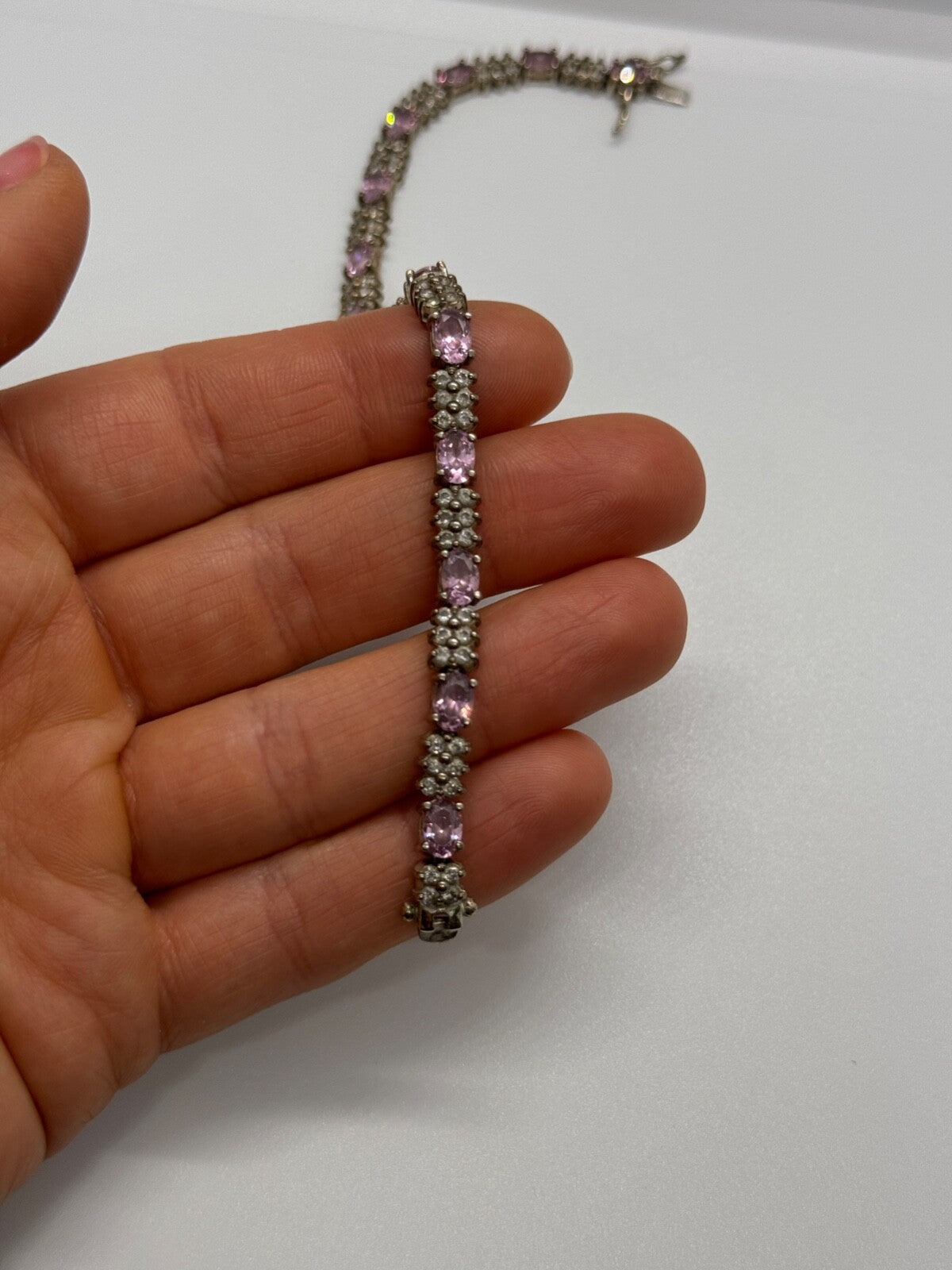 925 Sterling Silver Morganite & Goshenite Bracelet