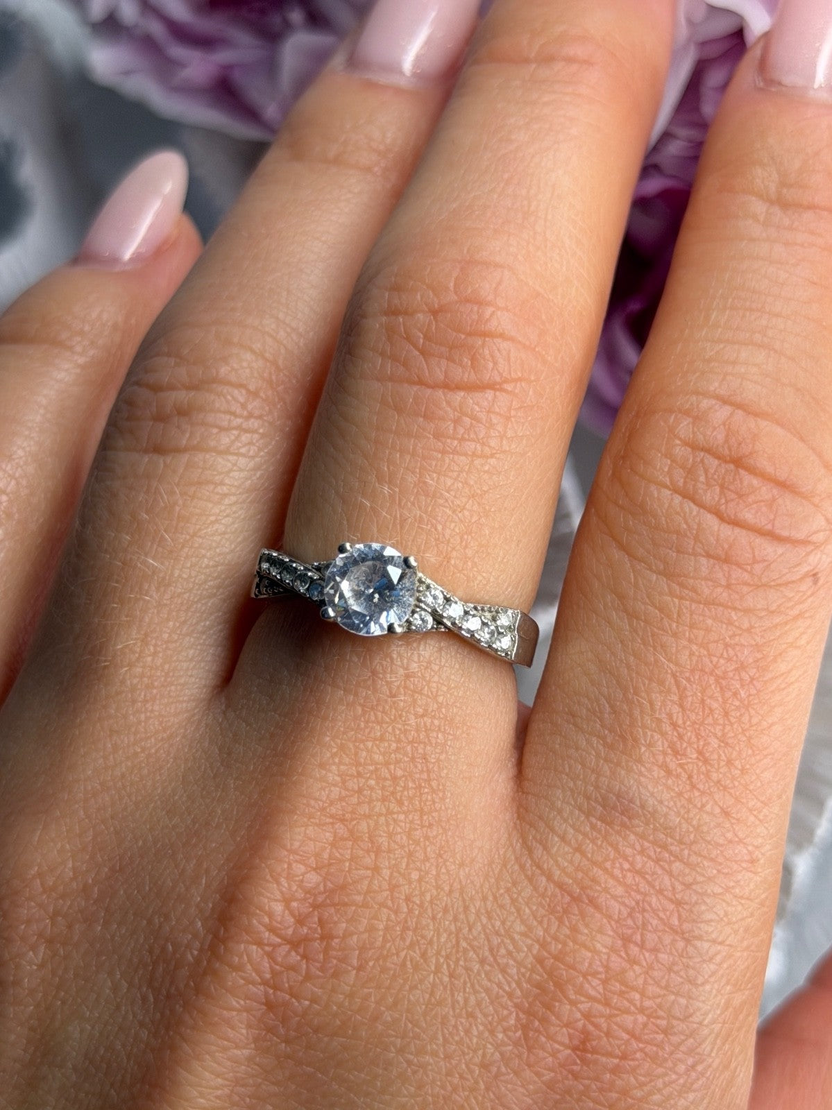 925 Sterling Silver White Spinel Ring Size 8