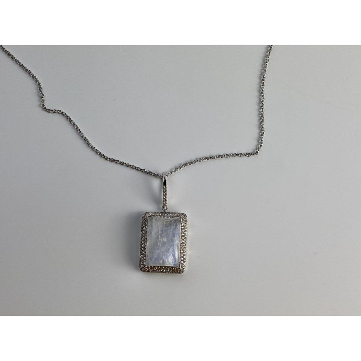 925 Sterling Silver Moonstone & CZ Chain with Pendant