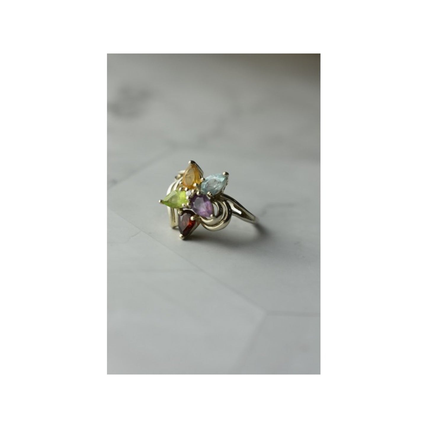 925 STERLING SILVER MULTI GEMSTONES "FLOWER" RING SIZE 8