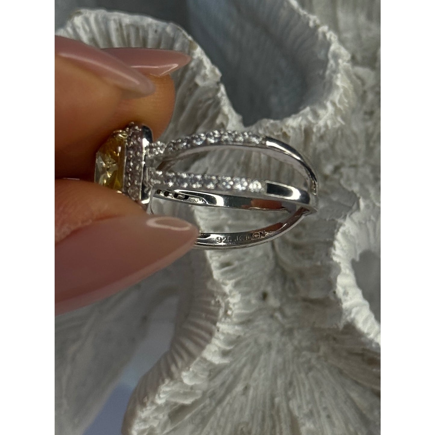 925 Sterling Silver Citrine & Beryl Ring Size 8