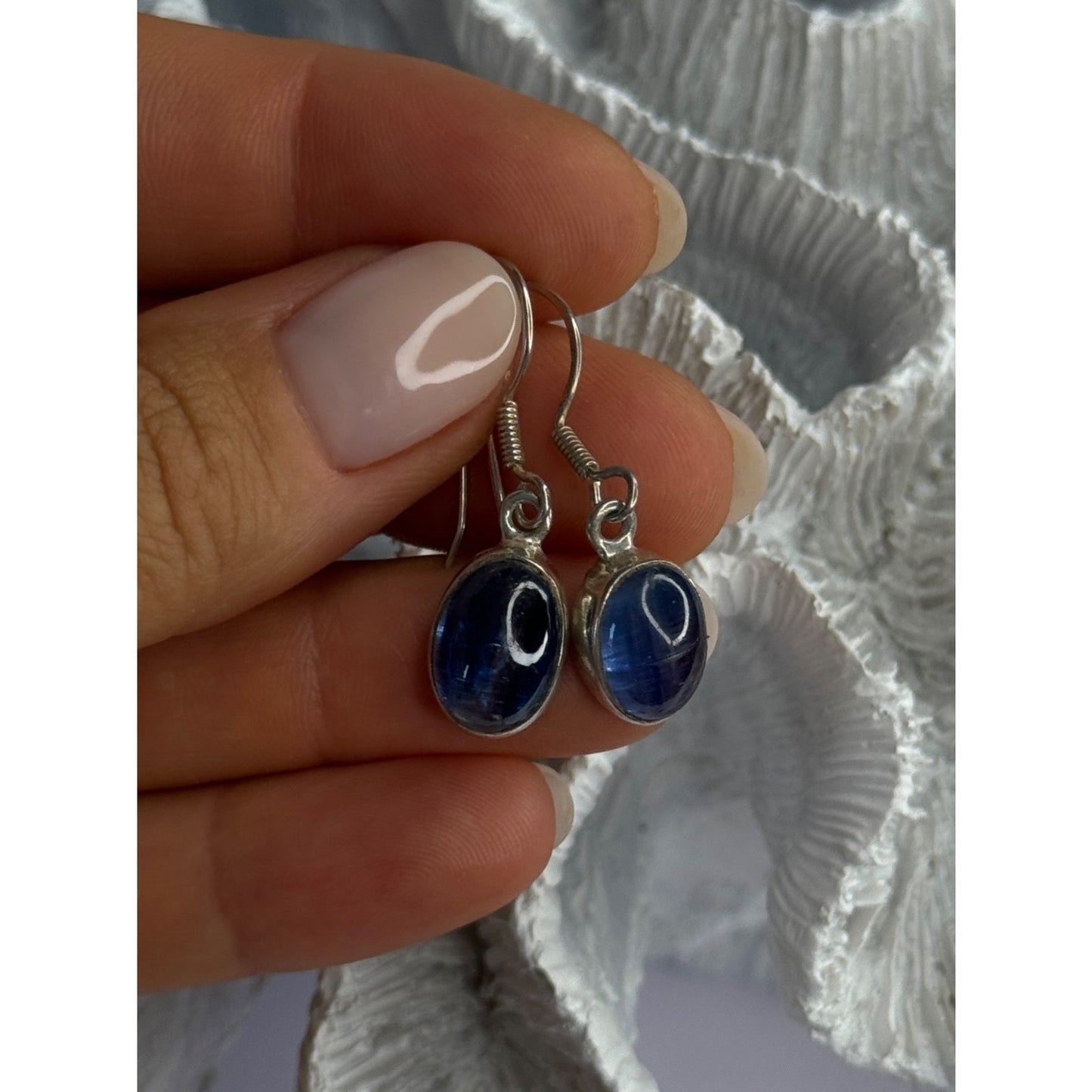 925 STERLING SILVER BLUE MOONSTONE EARRINGS LENGTH 1.30 INCH